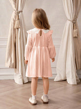Souflis Girls Preppy Style Cute Peter Pan Collar Lantern Sleeve Knitted Waisted Jacquard Fabric Solid Color Dress, Autumn/Winter